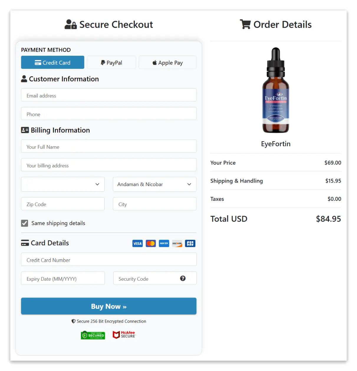 Eyefortin Secure Checkout Page